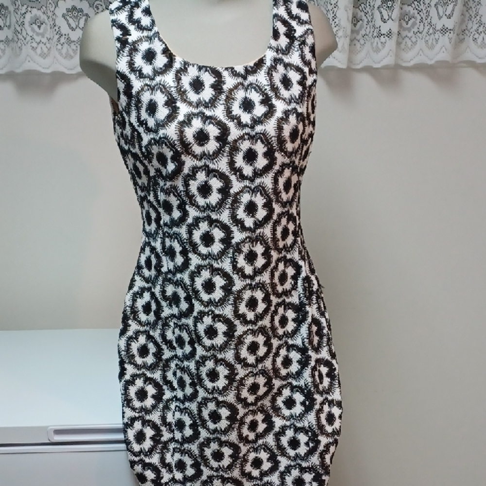 Hilary Radley For Katherine Barclay Sleeveless Black & White Floral Sheath Dress